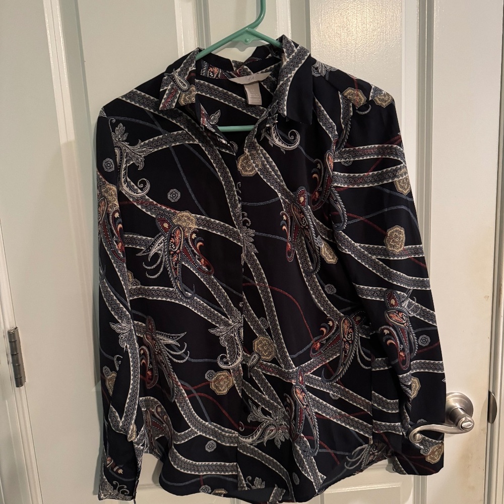 H&M Small Blue Paisley Print Blouse